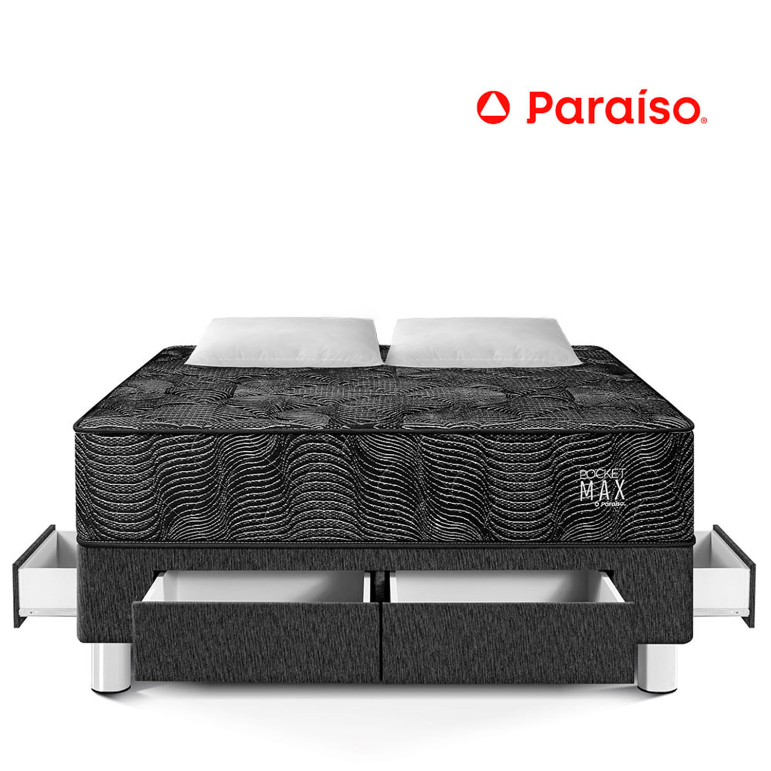 Cama Pocket Max Black con Cajones 2 Plazas+ 2 Almohadas + 1 Protector