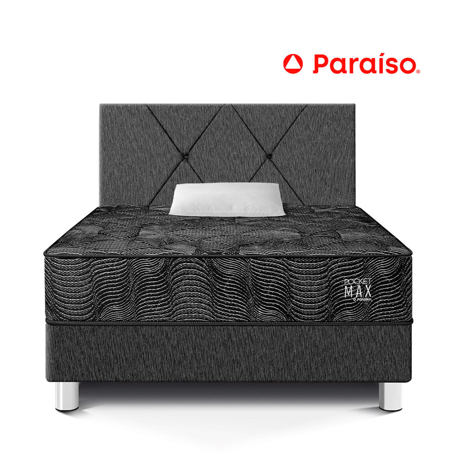 Dormitorio Pocket Paraíso Max Black 1.5 Plazas + 1 Almohada+ 1 Protector