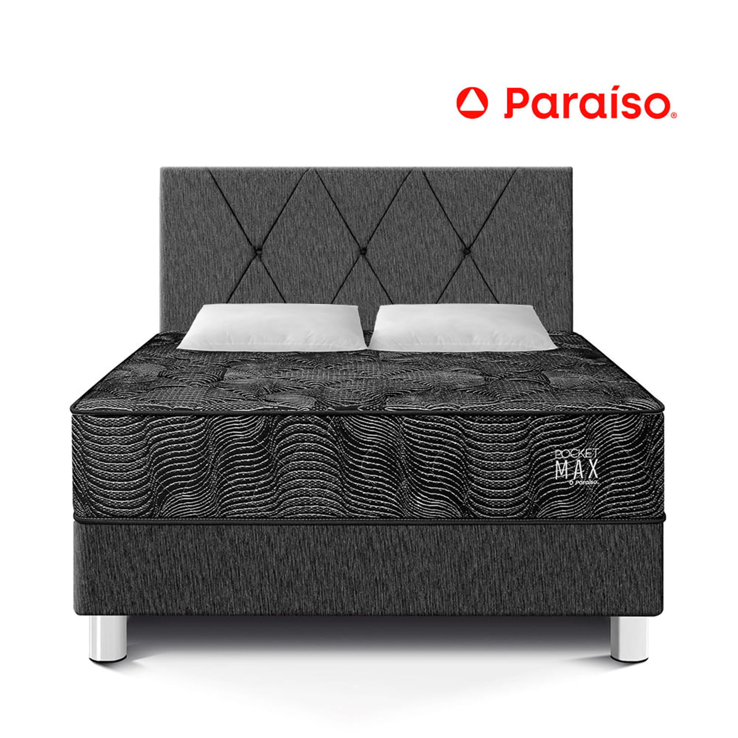 Dormitorio Pocket Paraíso Max Black 2 Plazas+ 2 Almohadas+ 1 Protector