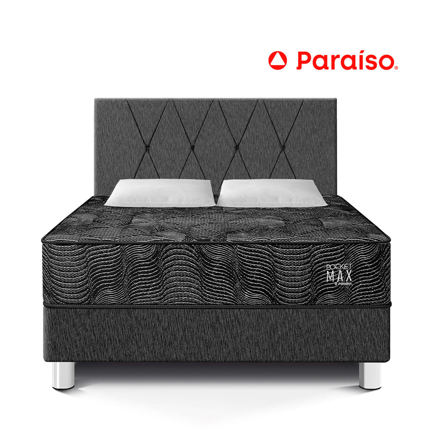 Dormitorio Pocket Paraíso Max Black Queen + 2 Almohadas+ 1 Protector