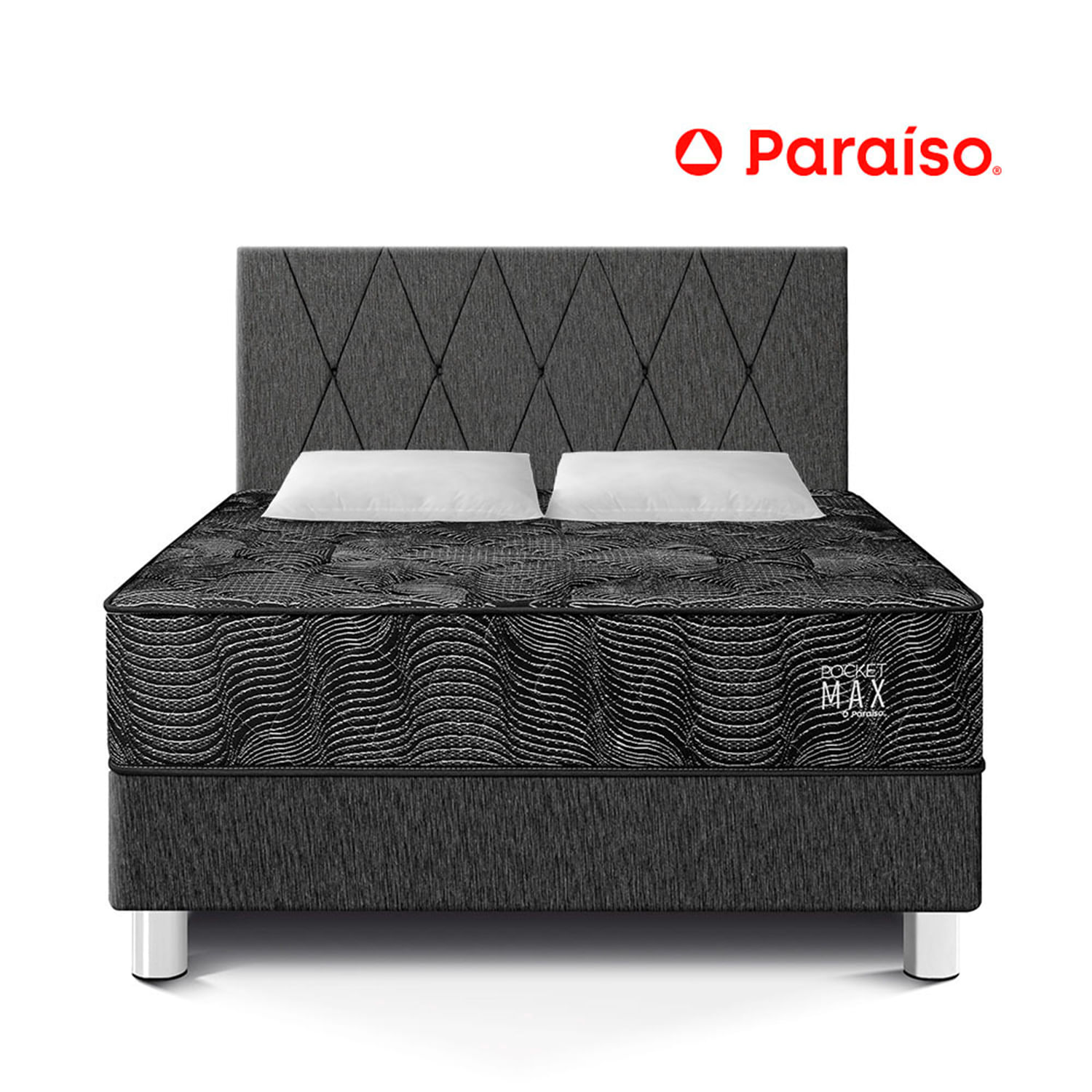 Dormitorio Pocket Paraíso Max Black King+ 2 Almohadas+ 1 Protector