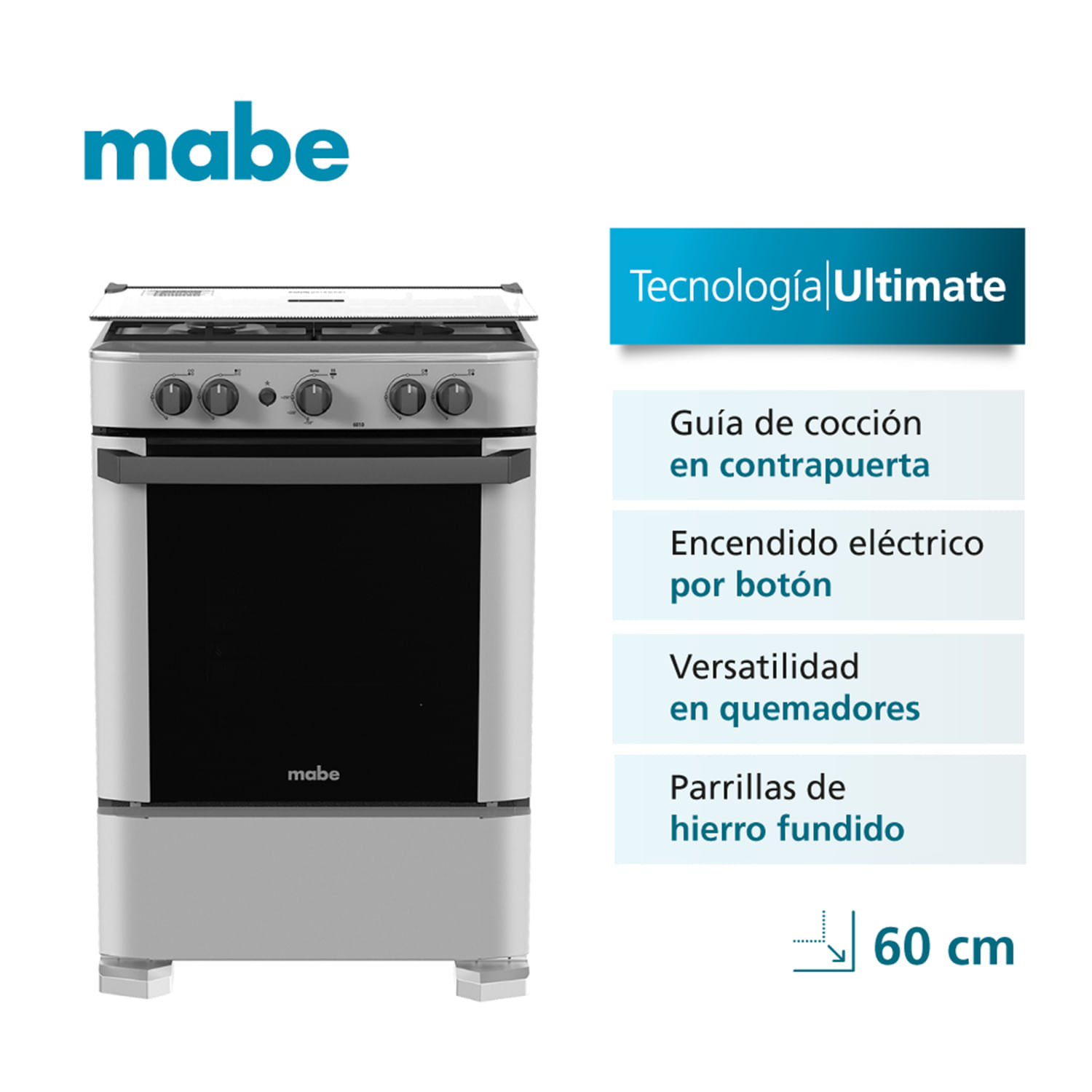 Cocina de Piso a Gas 60cm Silver Mabe CMP6010FG1