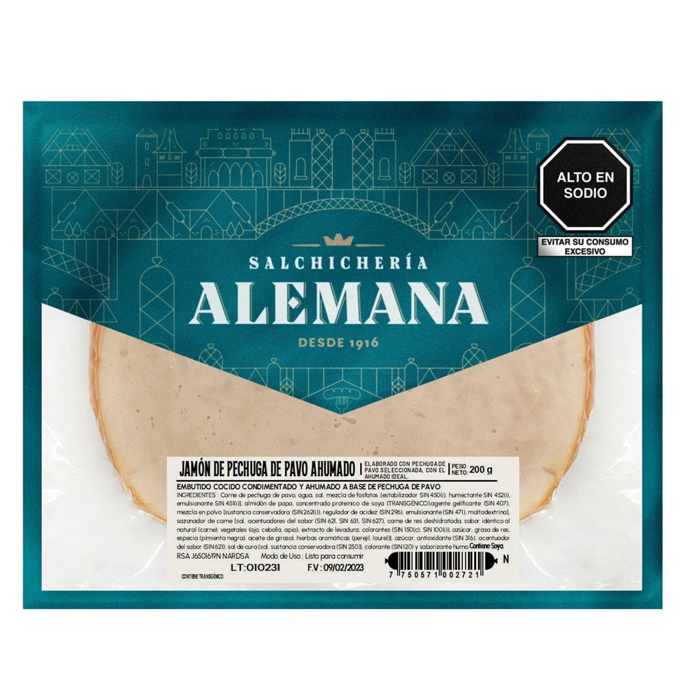 Jamón de Pechuga de Pavo Ahumado Salchichería Alemana 200g