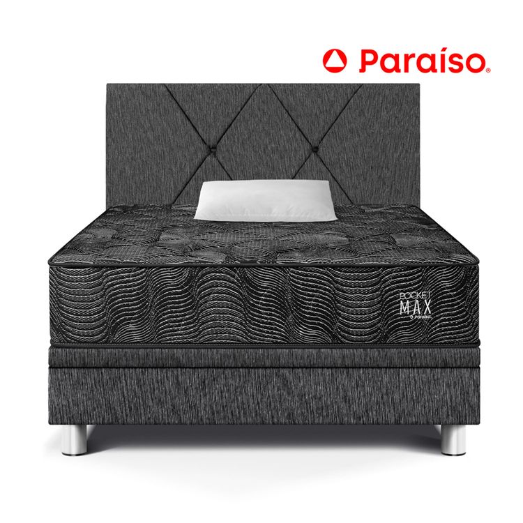 Dormitorio Paraíso Boxet Pocket Max Black 1.5 Plaza Charcoal