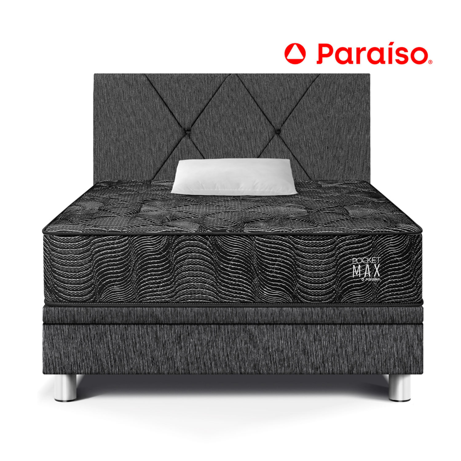 Dormitorio Paraíso Boxet Pocket Max Black 1.5 Plaza Charcoal
