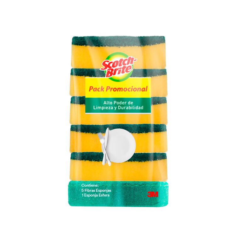 Pack Scotch Brite: Fibra Esponja 5un + Esponja Esfera