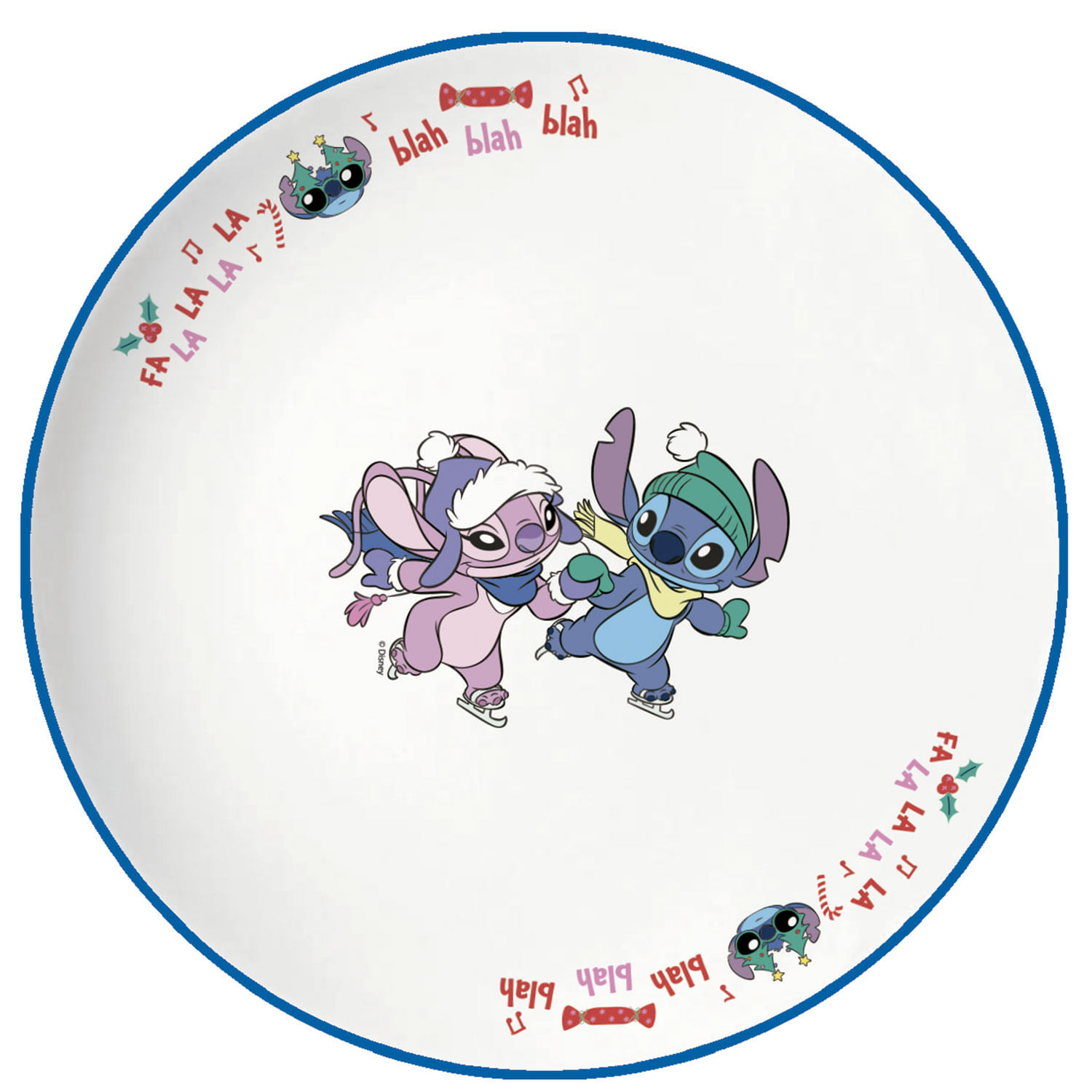 Plato Llano de Cerámica Stitch Navidad