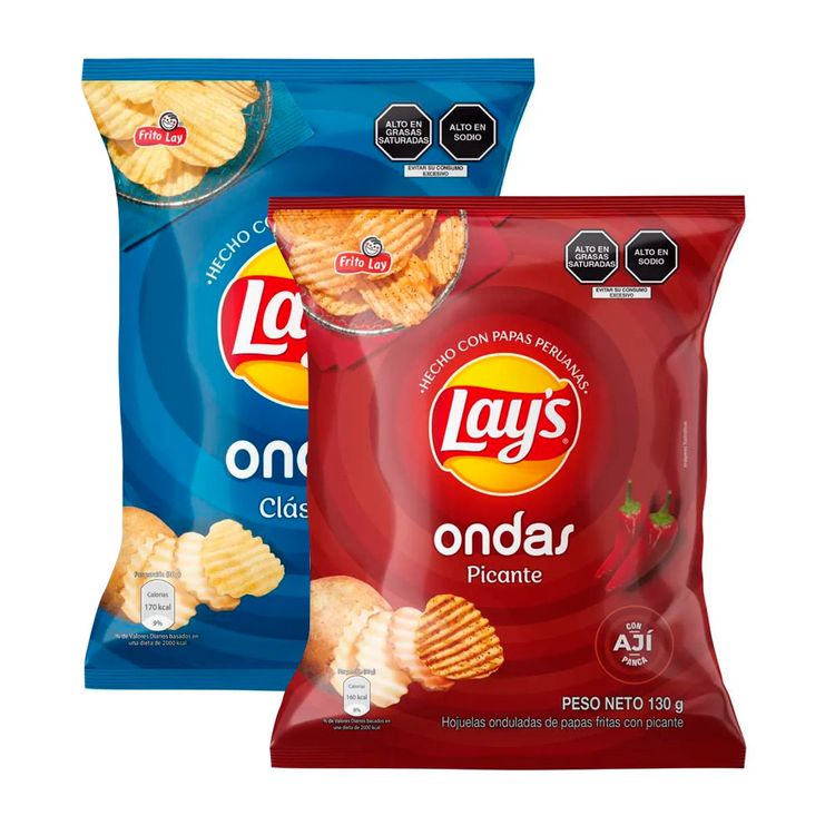Pack Papas Lay's Ondas: Clásicas 130g + Picante 130g