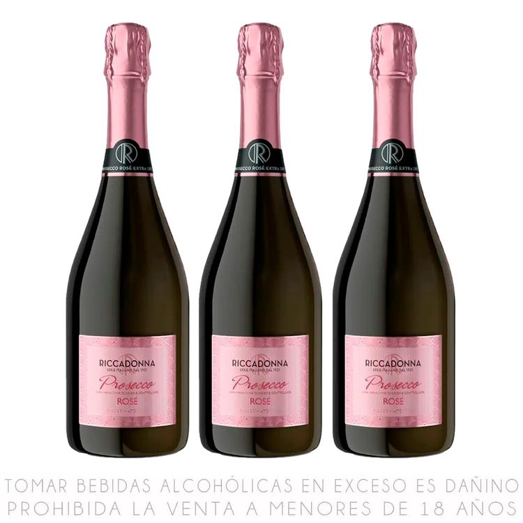 Tripack Espumante Riccadonna Prosecco Rosé Botella 750ml