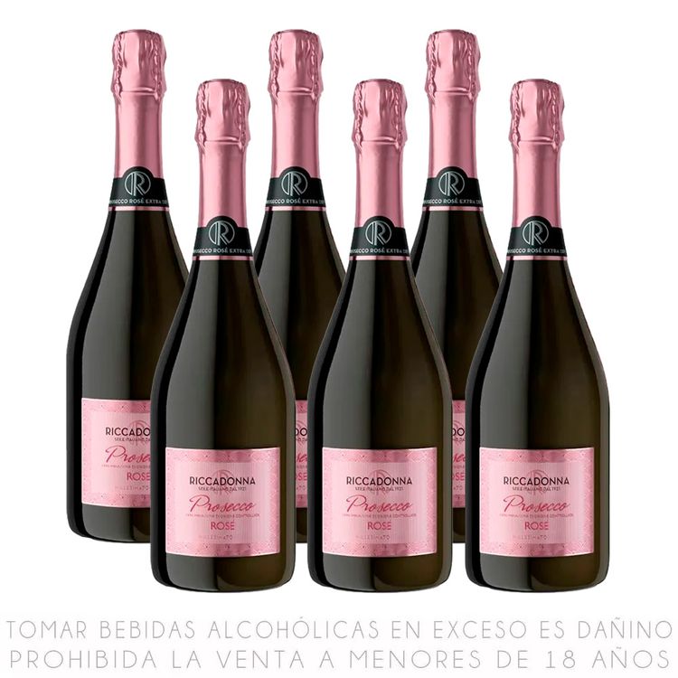 Sixpack Espumante Riccadonna Prosecco Rosé Botella 750ml
