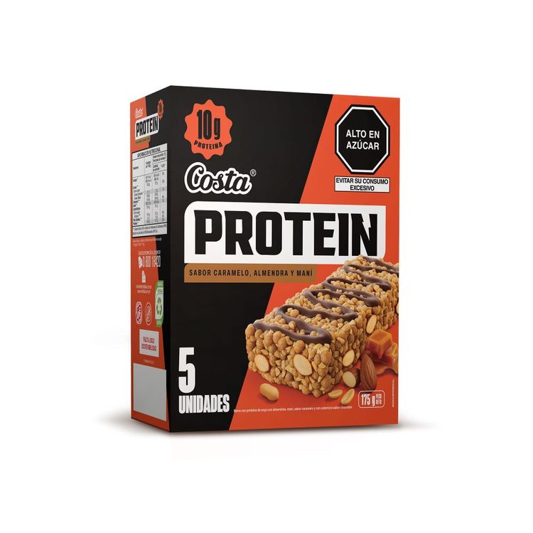 Cereal en Barra Costa Protein Caramelo, Almendra y Maní 5un