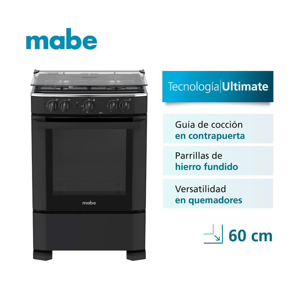 Cocina de Piso a Gas Mabe Negro 60cm CMP6010FN0
