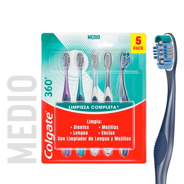 Cepillo de Dientes Colgate 360° Limpieza Completa Medio 5un