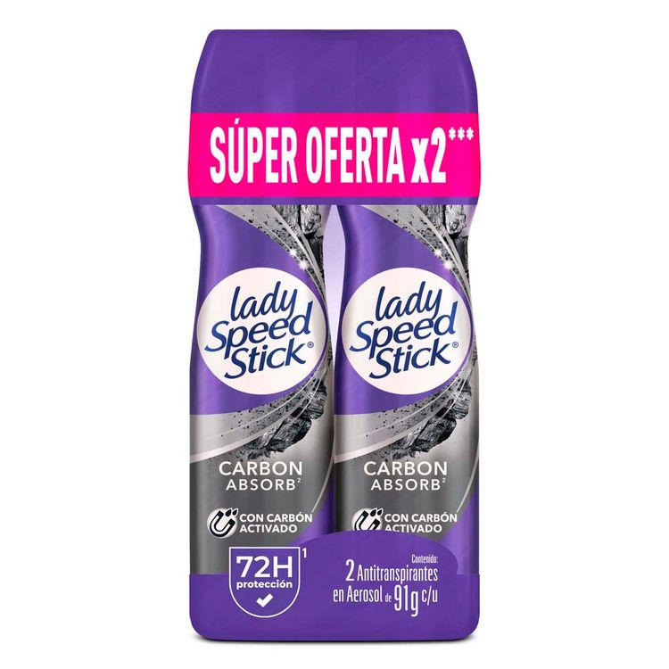 Twopack Antitranspirante en Aerosol Lady Speed Stick Carbon Absorb 91g
