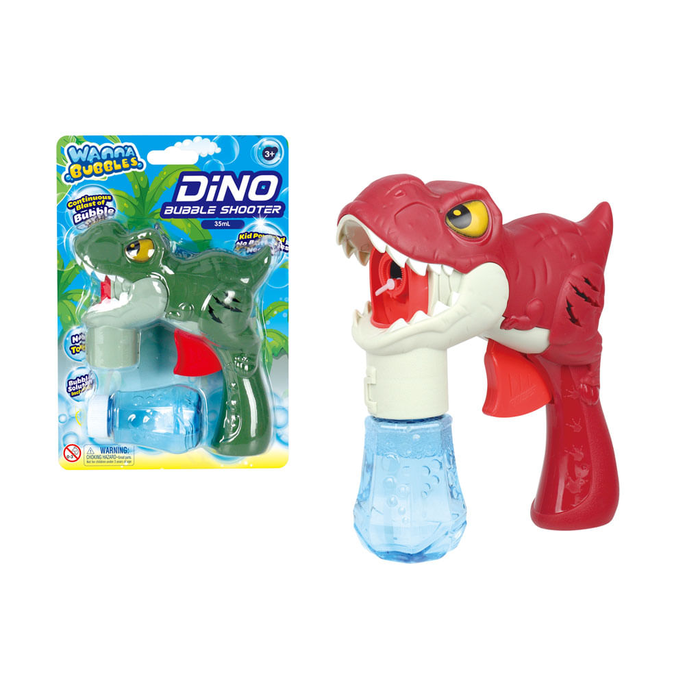 Pistola de Burbujas Dino con 50ml de Solución de Burbujas