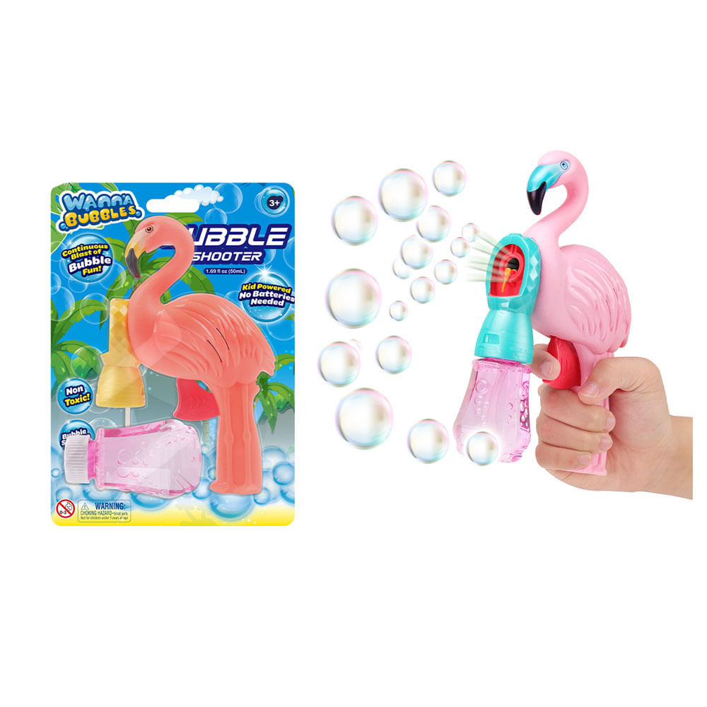 Lanzador de Burbujas Flamenco con 150ml de Solución de Burbujas