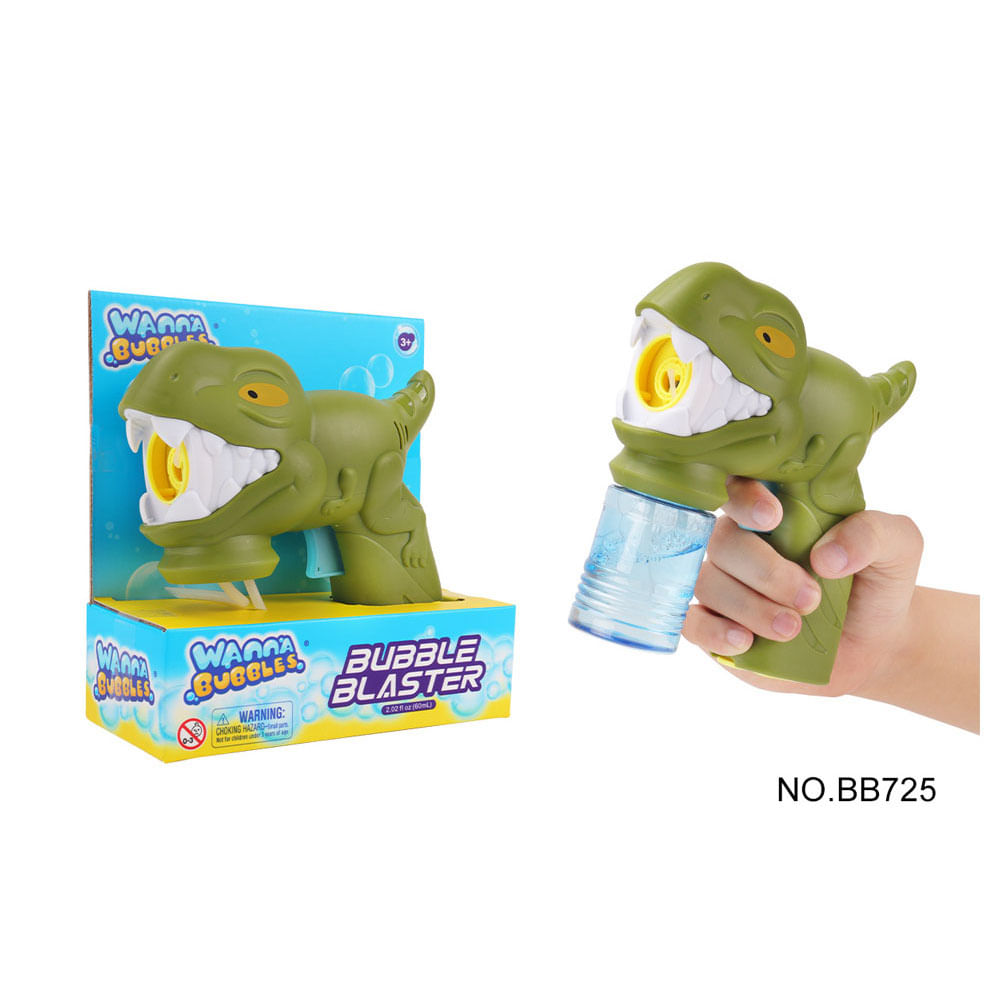 Lanzador de Burbujas Dino con 60ml de Solución de Burbujas