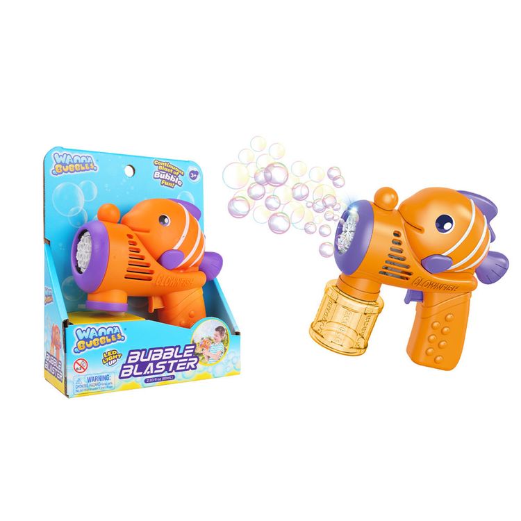 Lanzador de Burbujas Pez con Luz 60ml de Solución de Burbujas y Soporte