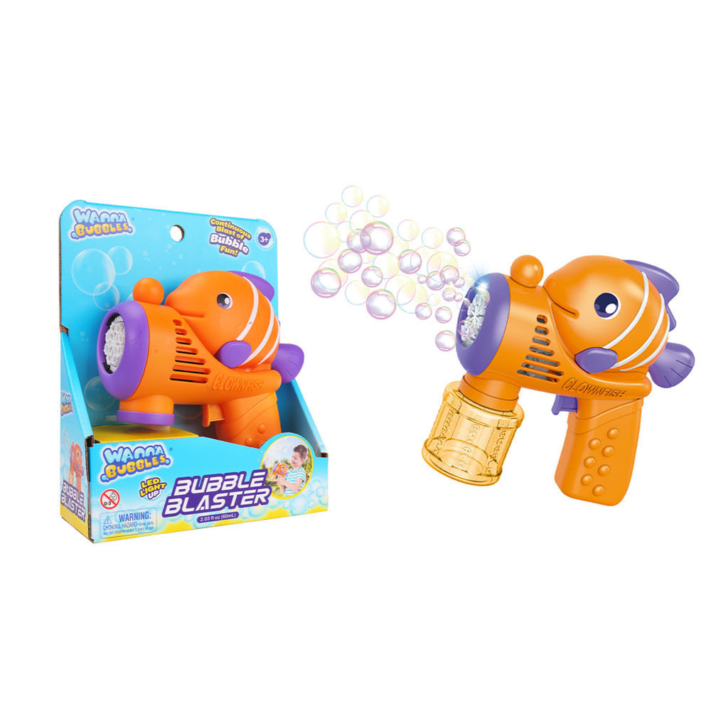 Lanzador de Burbujas Pez con Luz 60ml de Solución de Burbujas y Soporte