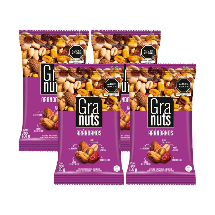 Fourpack Mix de Frutos Secos con Arándanos Granuts 100g