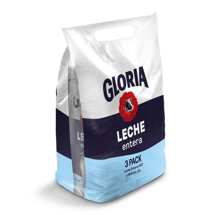 Tripack Leche Entera UHT Gloria Bolsa 800ml