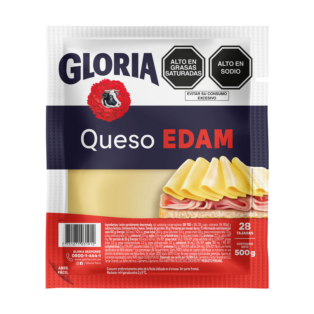 Queso Edam Gloria en Tajadas 500g