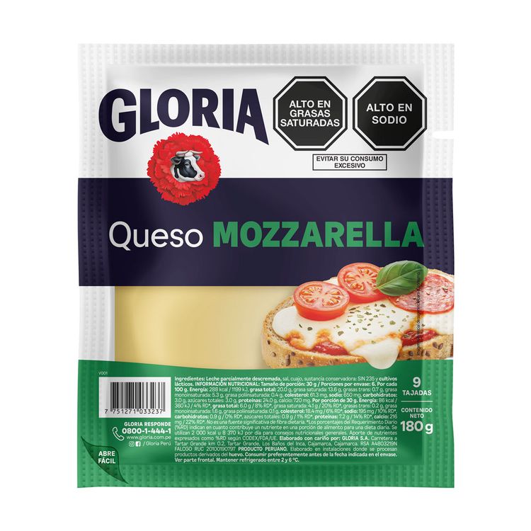 Queso Mozzarella Gloria en Tajadas 180g
