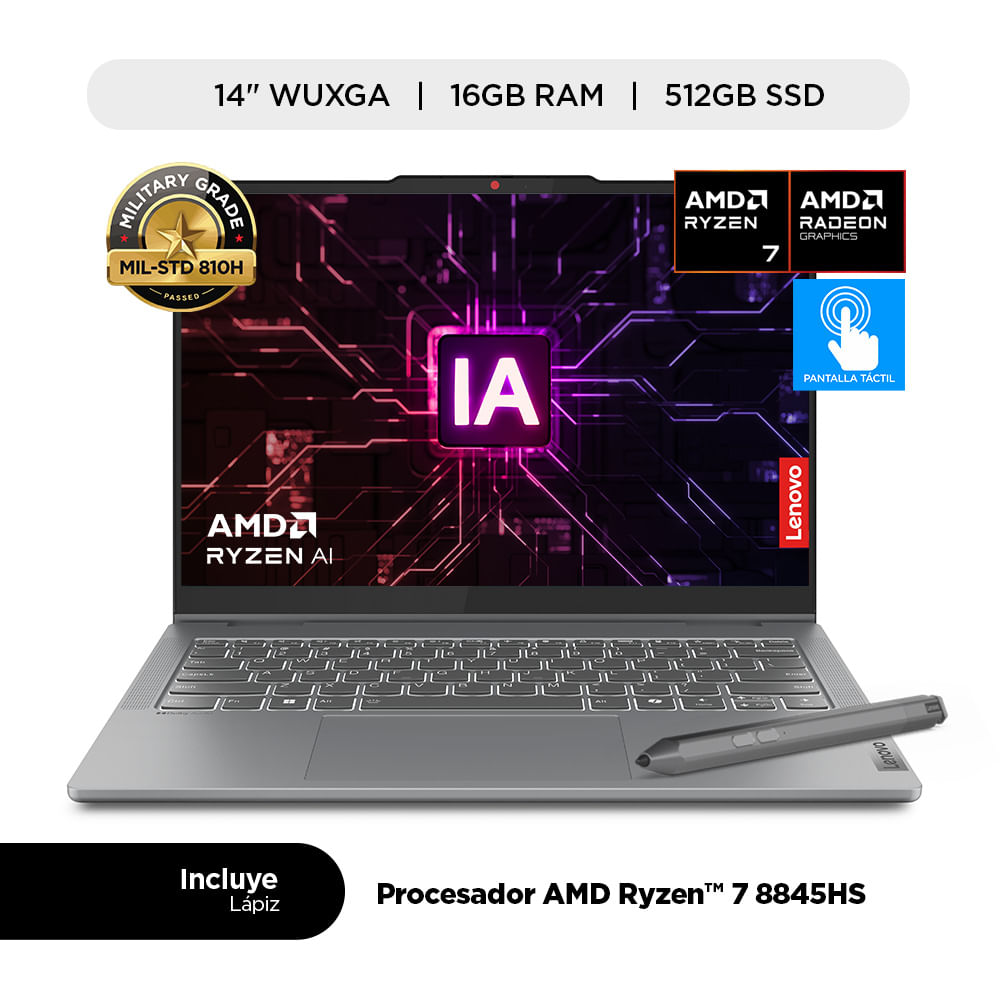 Laptop IA Lenovo IdeaPad 5 2 en 1 AMD Ryzen 7 16GB RAM  512GB SSD 14" WUXGA Tactil