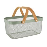 CESTA RECT METAL CON ASAS DE BAMBÚ CAQUI
