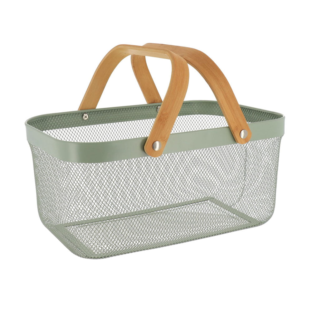 CESTA RECT METAL CON ASAS DE BAMBÚ CAQUI