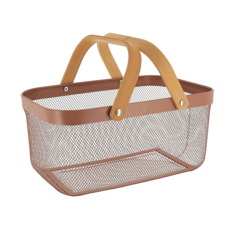 CESTA RECT METAL CON ASAS CARAMELO