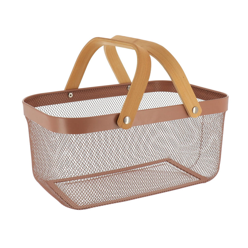 CESTA RECT METAL CON ASAS CARAMELO