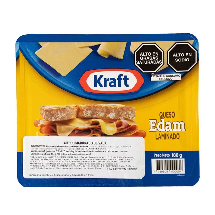 Queso Edam Laminado Kraft 180g