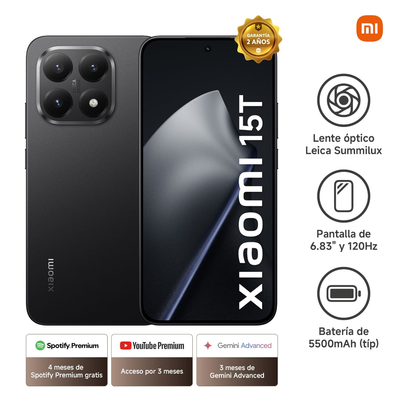 Smartphone Xiaomi 15T Titan Black 12Gb 512Gb