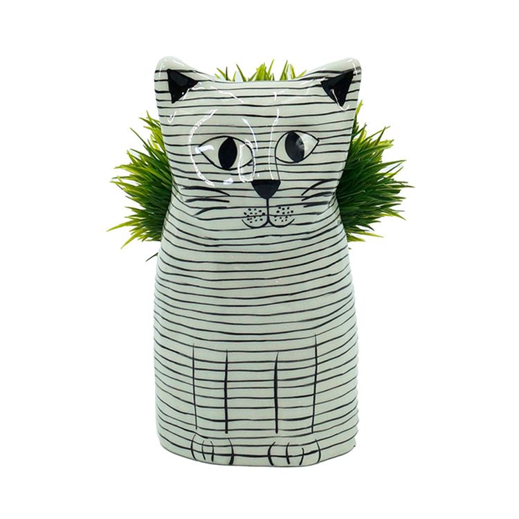 Planta Articial Outzen Maceta Gato Rayas17.5cm Planta Articial Outzen Maceta Gato Rayas17.5cm