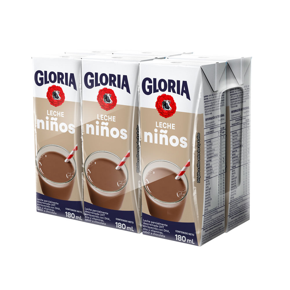 Sixpack Leche Sabor a Chocolate Gloria Niños Caja 180ml
