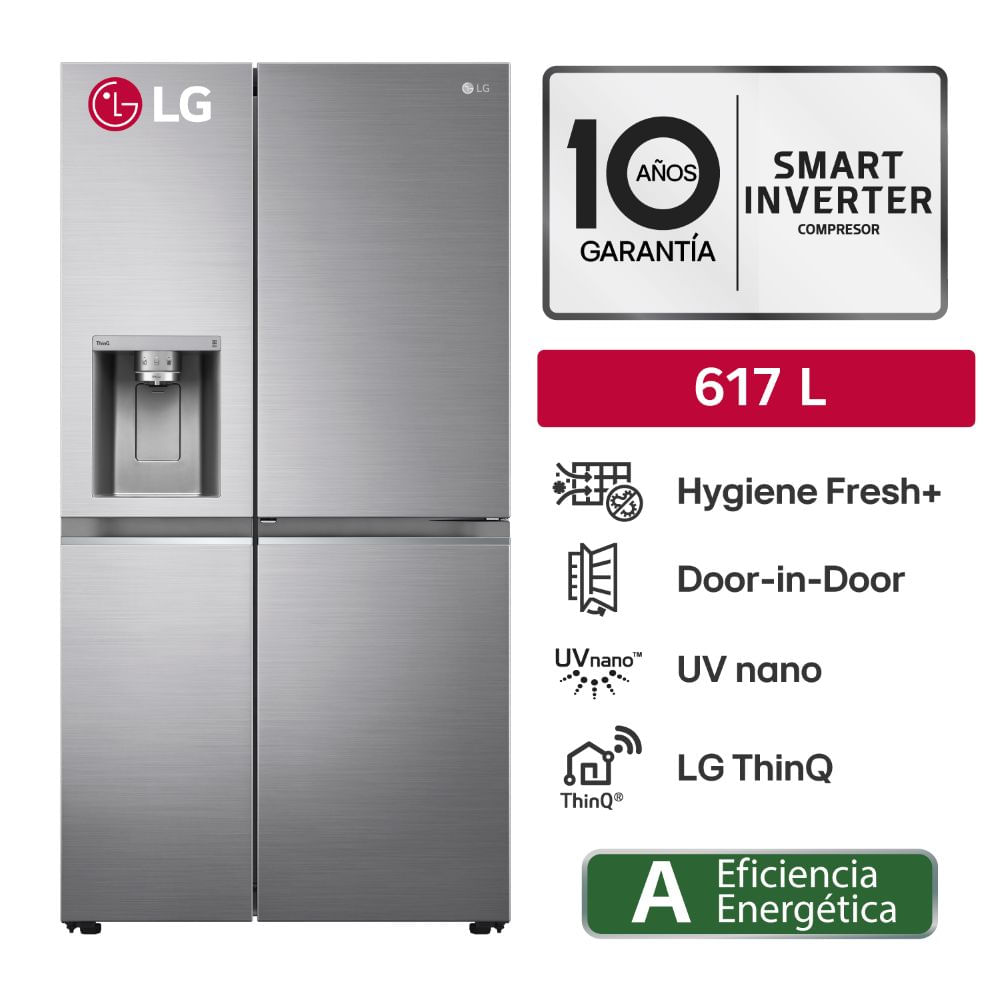 Refrigeradora Side by Side LG GS66SDP 617L Hygiene Fresh Plateado