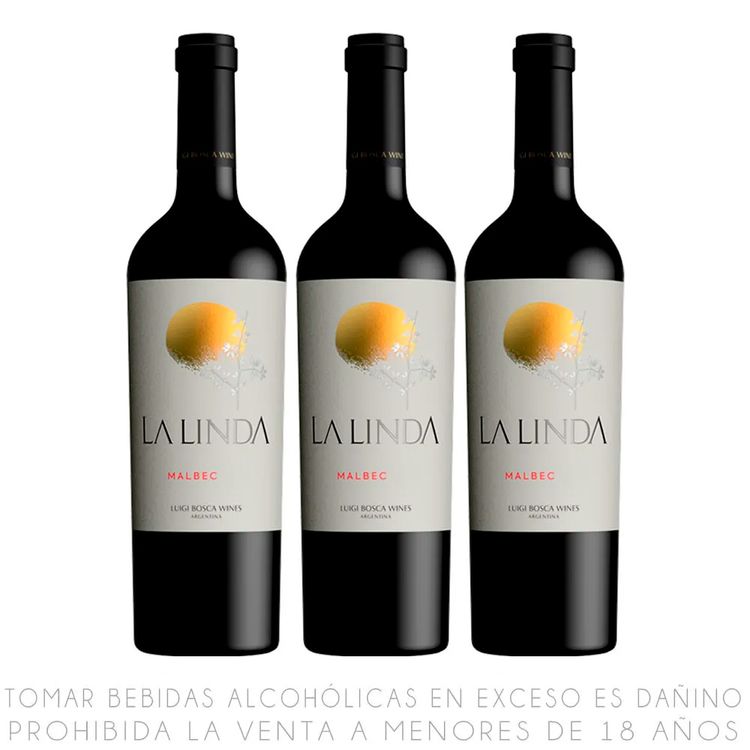 Tripack Vino Tinto Malbec La Linda Botella 750ml