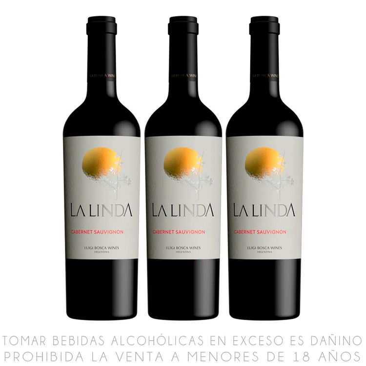 Tripack Vino Tinto Cabernet Sauvignon La Linda Botella 750ml