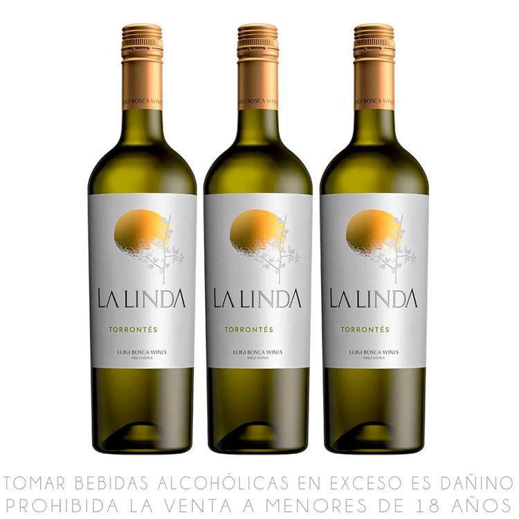 Tripack Vino Blanco Chardonnay La Linda Botella 750ml