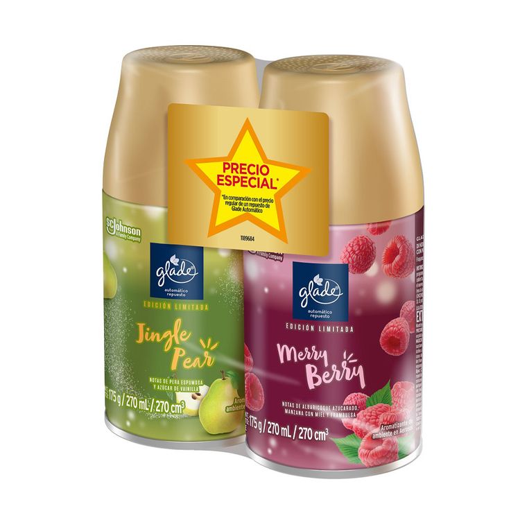 Pack Repuesto de Ambientador Glade 270ml: Jingle Pear + Merry Berry