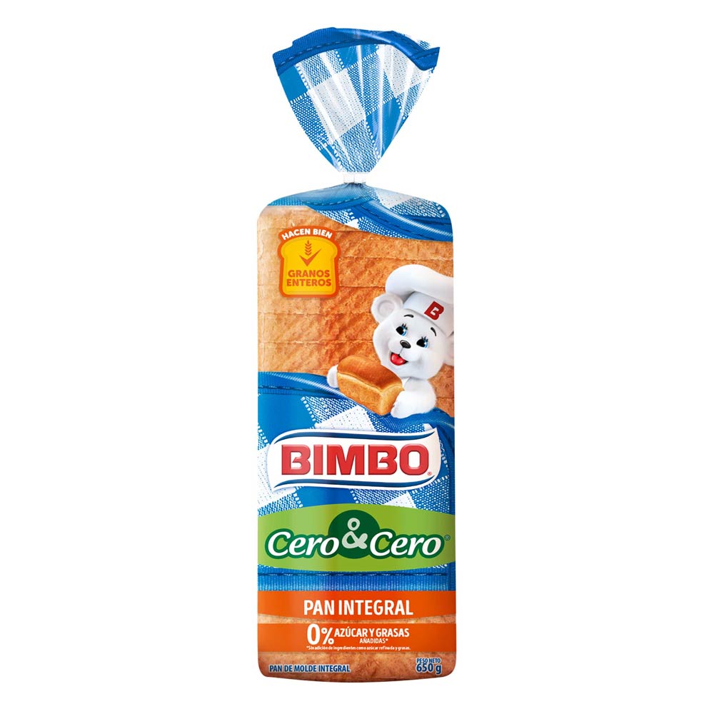 Pan de Molde Integral Bimbo Cero Cero 650g
