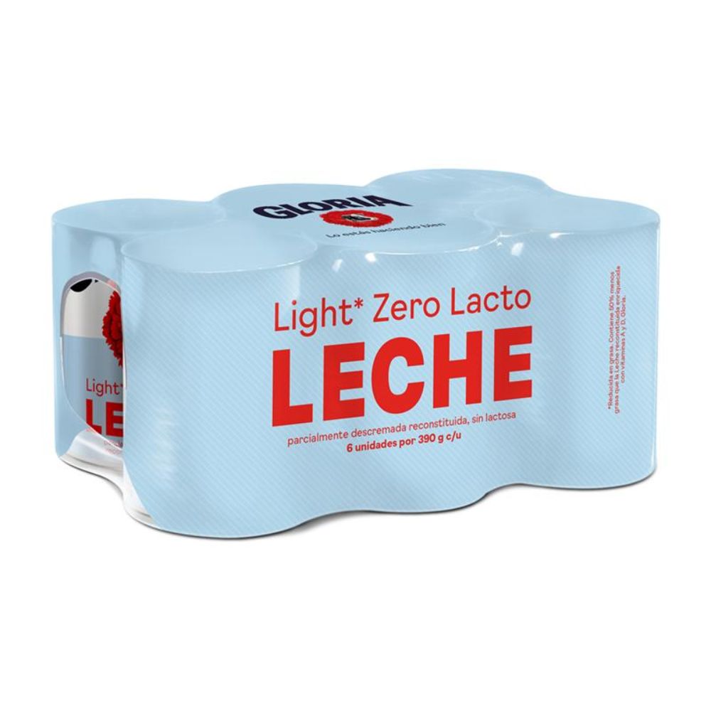 Sixpack Leche Light Gloria Zero Lacto Lata 390g