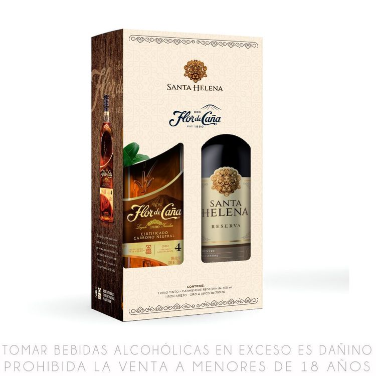 Ron Flor de Caña Oro 4 Años 750ml + Vino Tinto Carmenere Santa Helena Reserva 750ml