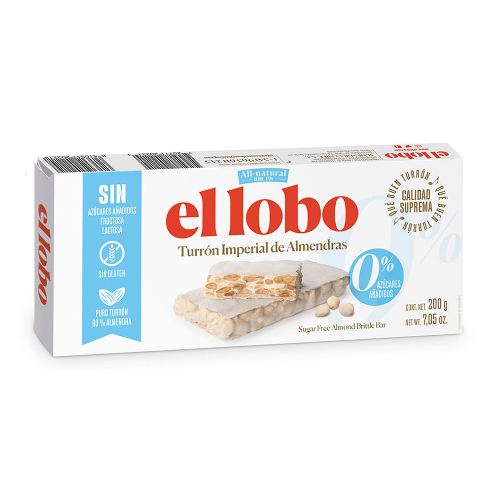 Turrón Imperial de Almendras El Lobo Sin Azúcares 200g
