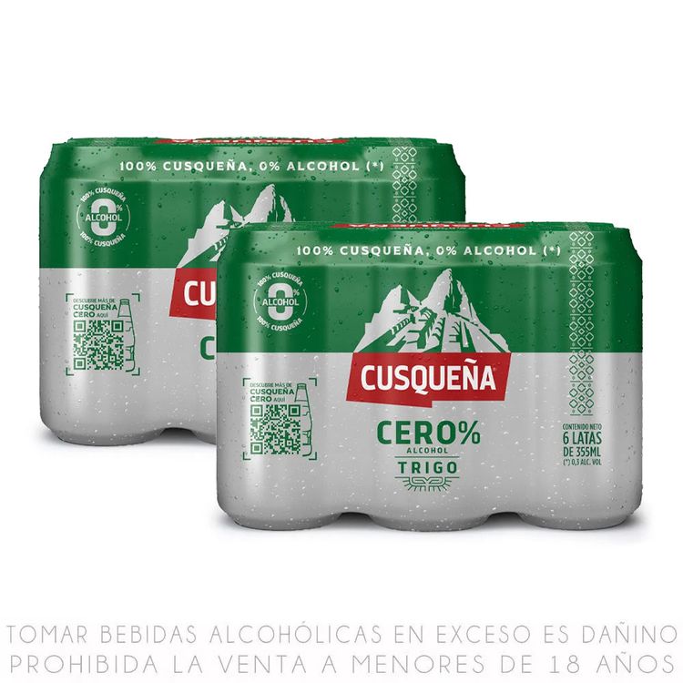 Sixpack x2 Cerveza Sin Alcochol Cusqueña Trigo Cero Lata 355ml