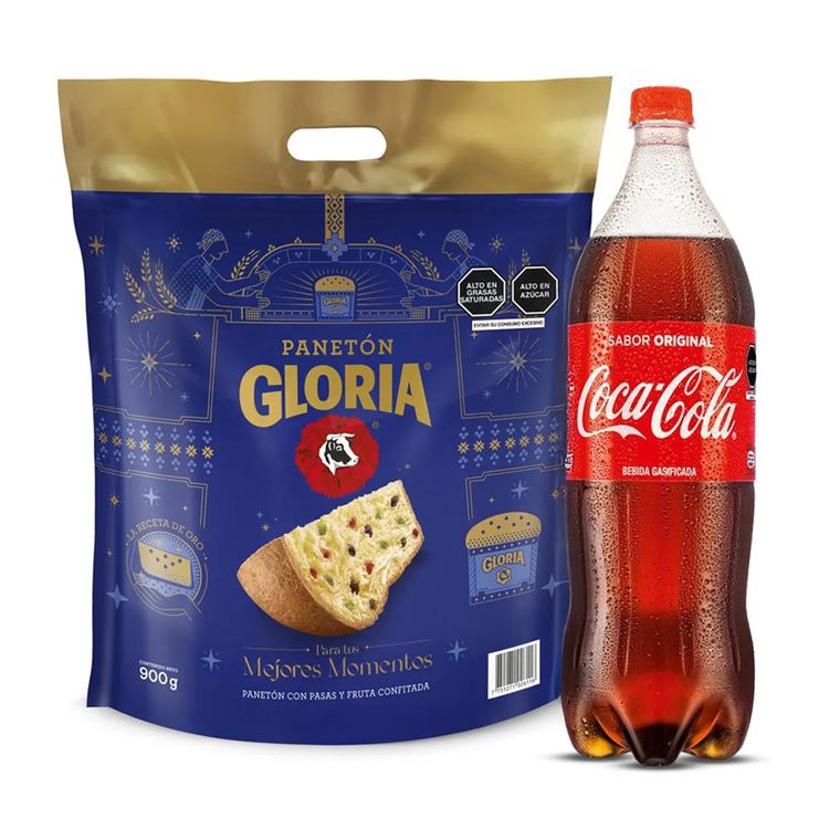 Panetón Gloria Doypack 900g + Gaseosa Coca Cola Botella 1.5L