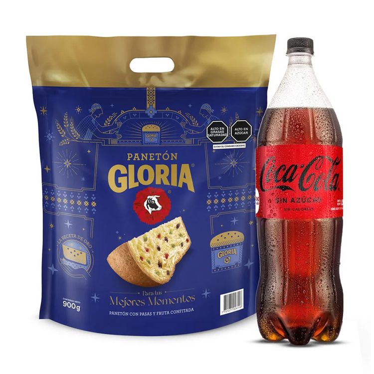 Panetón Gloria Doypack 900g + Gaseosa Coca Cola Sin Azúcar Botella 1.5L