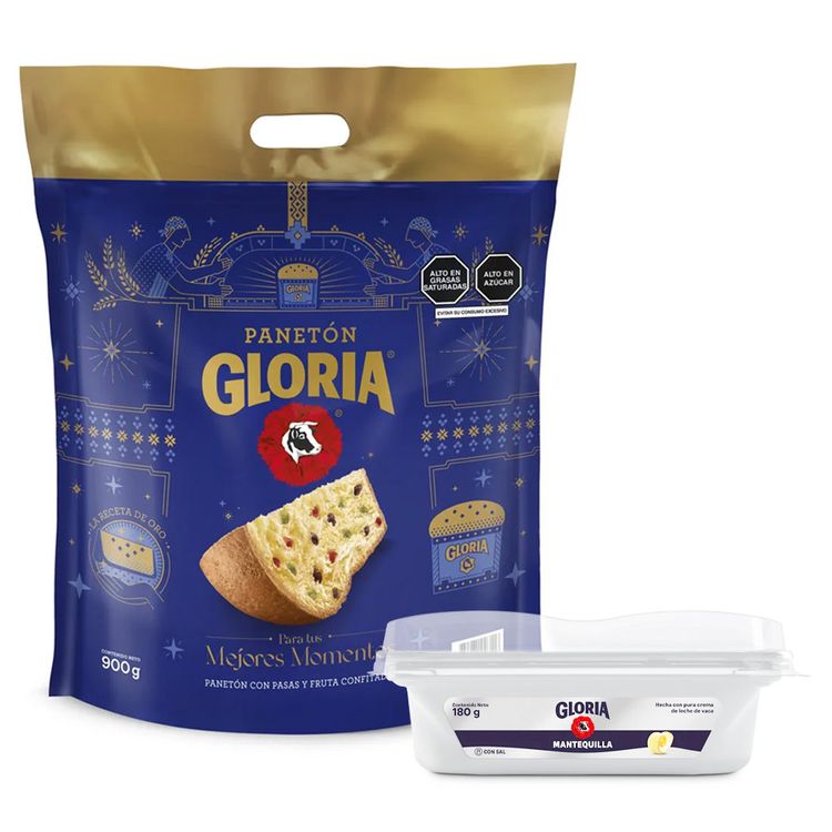 Panetón Gloria Doypack 900g + Mantequilla con Sal Gloria 180g