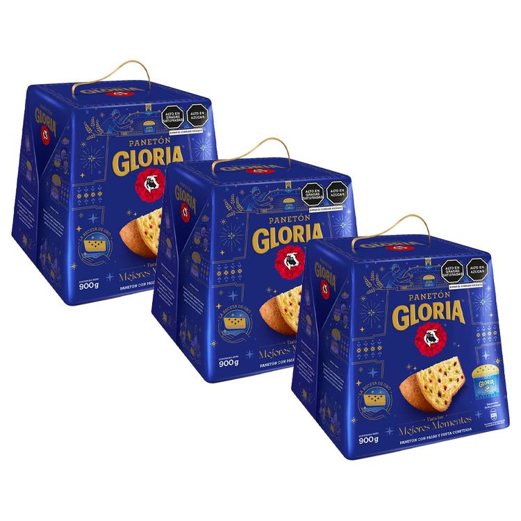 Tripack Panetón Gloria Caja 900g